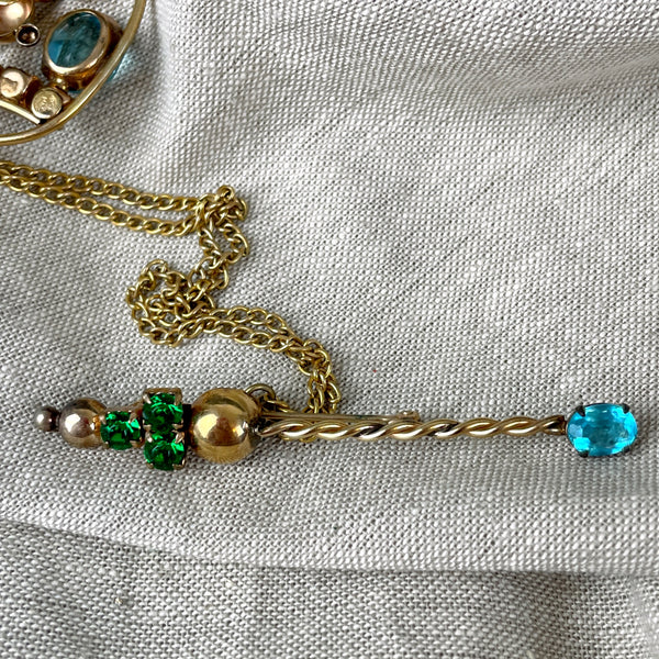 Jeweled crown and scepter chatelaine prooches - 1950s vintage - NextStage Vintage