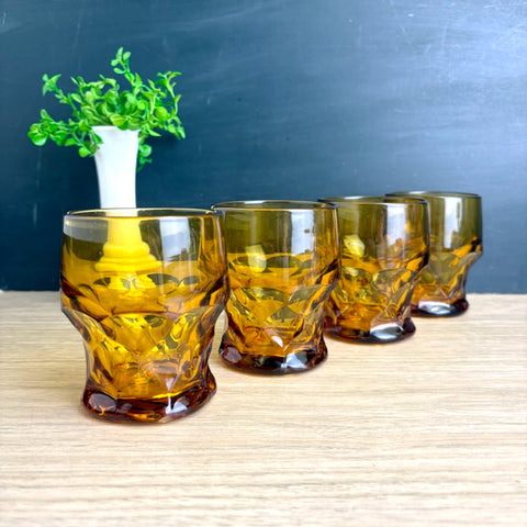 Vintage Anchor Hocking Georgian amber tumblers – set of 4 heavy glasses, 8 oz