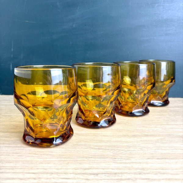 Vintage Anchor Hocking Georgian amber tumblers – set of 4 heavy glasses, 8 oz