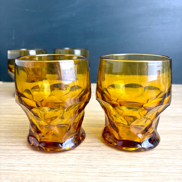 Vintage Anchor Hocking Georgian amber tumblers – set of 4 heavy glasses, 8 oz