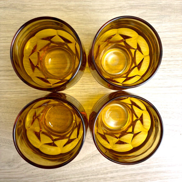 Vintage Anchor Hocking Georgian amber tumblers – set of 4 heavy glasses, 8 oz
