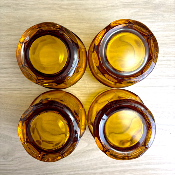 Vintage Anchor Hocking Georgian amber tumblers – set of 4 heavy glasses, 8 oz