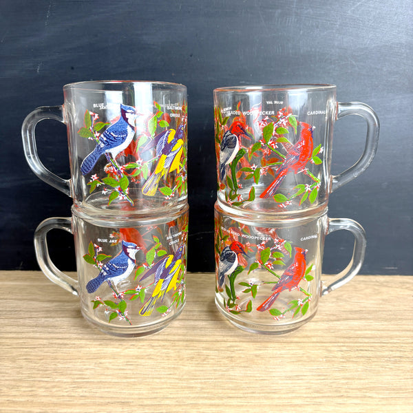 Set of 4 vintage 1970s Arcoroc France glass mugs – Songbirds pattern - NextStage Vintage