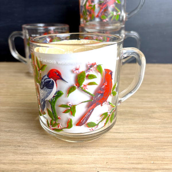 Set of 4 vintage 1970s Arcoroc France glass mugs – Songbirds pattern - NextStage Vintage