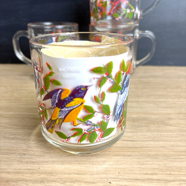 Set of 4 vintage 1970s Arcoroc France glass mugs – Songbirds pattern - NextStage Vintage