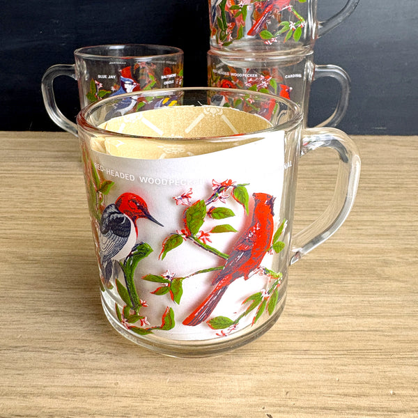 Set of 4 vintage 1970s Arcoroc France glass mugs – Songbirds pattern - NextStage Vintage