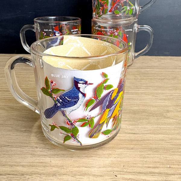 Set of 4 vintage 1970s Arcoroc France glass mugs – Songbirds pattern - NextStage Vintage