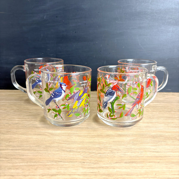 Set of 4 vintage 1970s Arcoroc France glass mugs – Songbirds pattern - NextStage Vintage