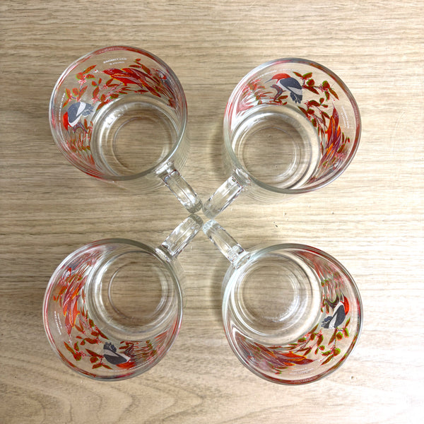 Set of 4 vintage 1970s Arcoroc France glass mugs – Songbirds pattern - NextStage Vintage