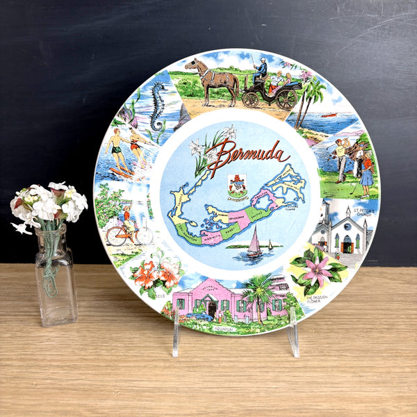 Vintage 1960s Bermuda  souvenir Ironstone plate - retro wall decor - NextStage Vintage