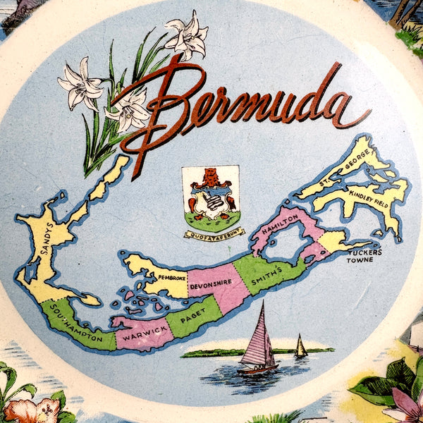 Vintage 1960s Bermuda  souvenir Ironstone plate - retro wall decor - NextStage Vintage