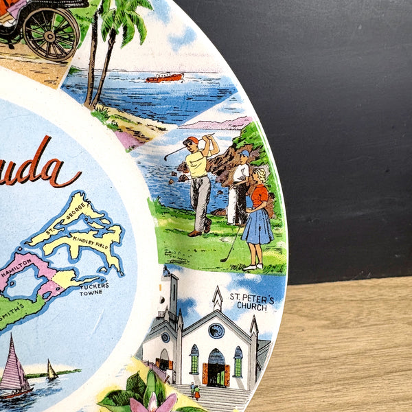 Vintage 1960s Bermuda  souvenir Ironstone plate - retro wall decor - NextStage Vintage