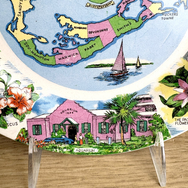 Vintage 1960s Bermuda  souvenir Ironstone plate - retro wall decor - NextStage Vintage