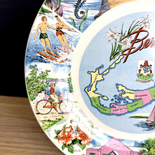 Vintage 1960s Bermuda  souvenir Ironstone plate - retro wall decor - NextStage Vintage
