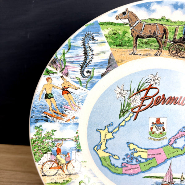 Vintage 1960s Bermuda  souvenir Ironstone plate - retro wall decor - NextStage Vintage