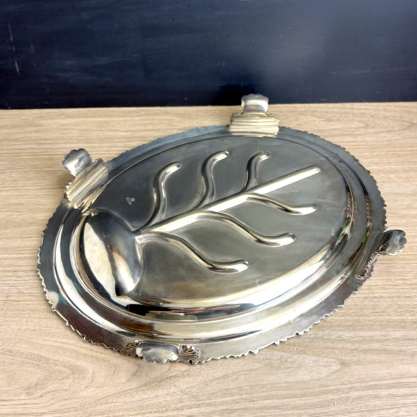 1930s Birks-Ellis Regency Plate footed silver plate meat platter with tree well