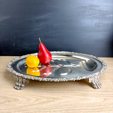 1930s Birks-Ellis Regency Plate footed silver plate meat platter with tree well - NextStage Vintage