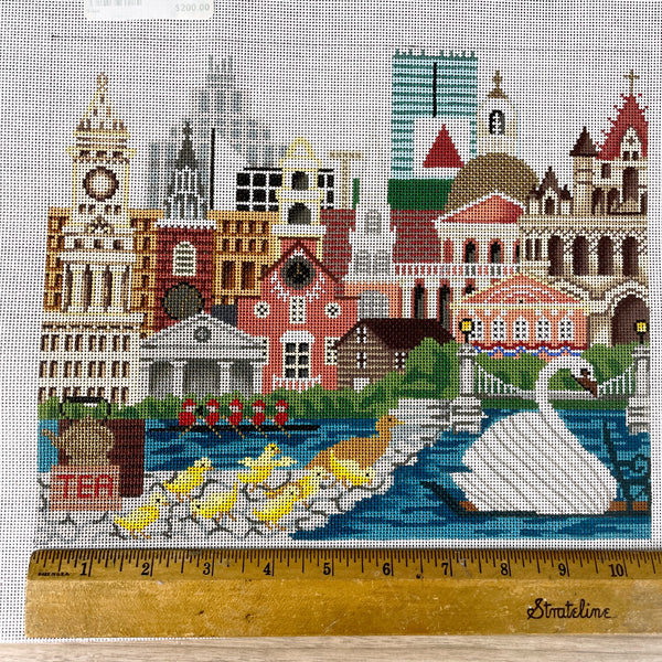 Trubey Boston Collage handpainted needlepoint canvas - NextStage Vintage