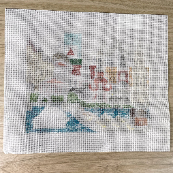 Trubey Boston Collage handpainted needlepoint canvas - NextStage Vintage