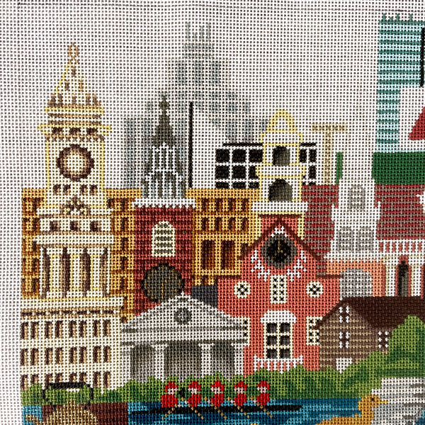 Trubey Boston Collage handpainted needlepoint canvas - NextStage Vintage