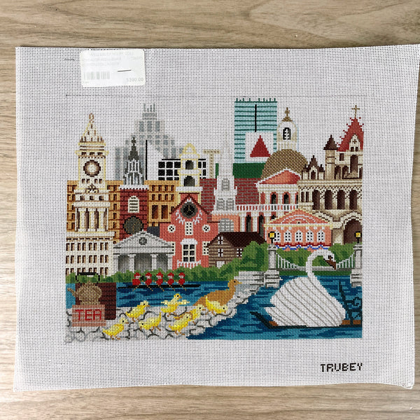 Trubey Boston Collage handpainted needlepoint canvas - NextStage Vintage