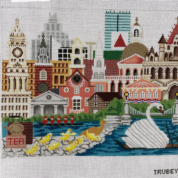 Trubey Boston Collage handpainted needlepoint canvas - NextStage Vintage