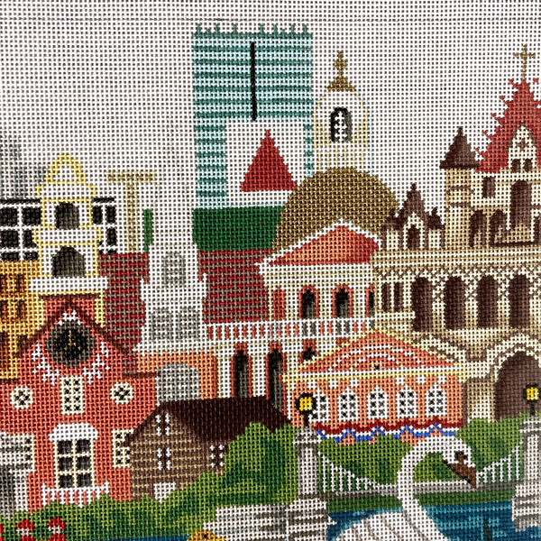 Trubey Boston Collage handpainted needlepoint canvas - NextStage Vintage