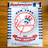 Budweiser New York Yankees banner on a wooden surface