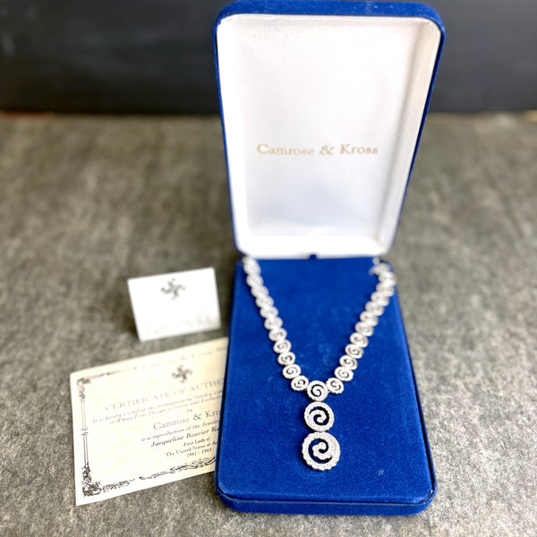 Camrose & Kross Jacqueline Kennedy Crystal Spiral Necklace with box & COA