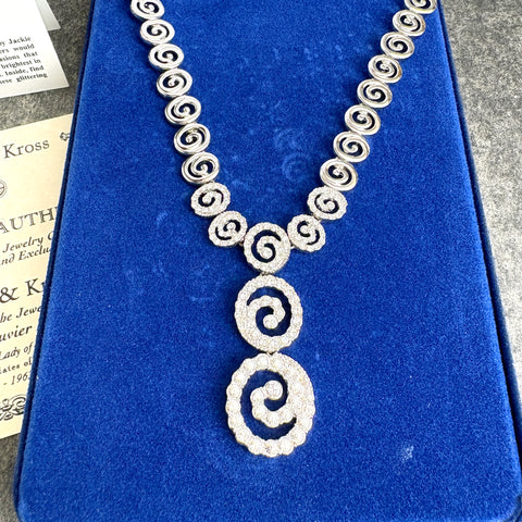 Camrose & Kross Jacqueline Kennedy Crystal Spiral Necklace with box & COA