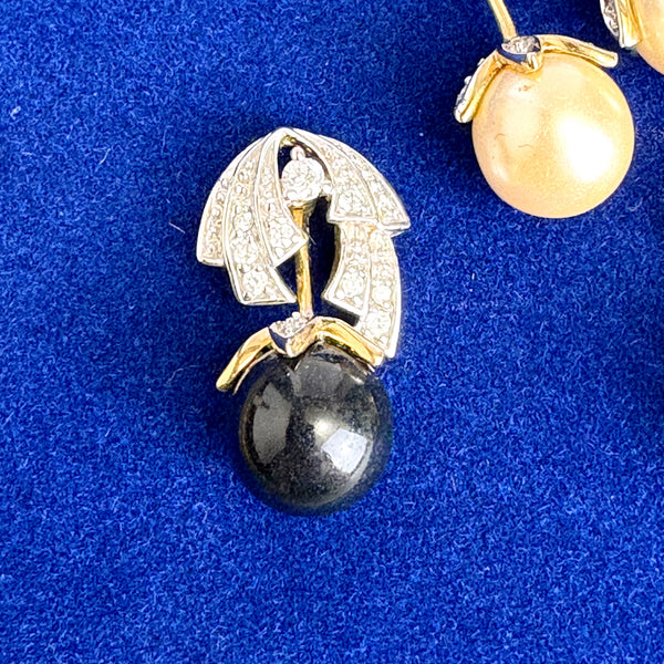 Camrose & Kross Jacqueline Kennedy convertible earrings with faux pearl dangles & box - NextStage Vintage