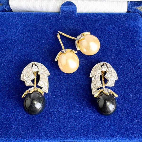 Camrose & Kross Jacqueline Kennedy convertible earrings with faux pearl dangles & box - NextStage Vintage