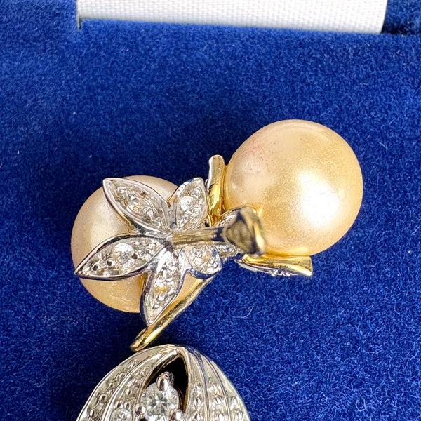 Camrose & Kross Jacqueline Kennedy convertible earrings with faux pearl dangles & box - NextStage Vintage