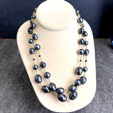Camrose & Kross Jacqueline Kennedy black faux baroque pearl double strand necklace - NextStage Vintage