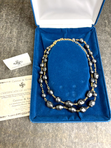 Camrose & Kross Jacqueline Kennedy black faux baroque pearl double strand necklace - NextStage Vintage