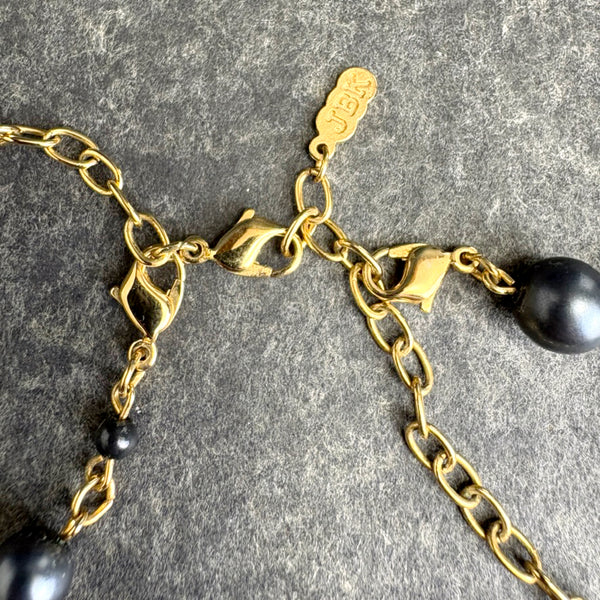 Camrose & Kross Jacqueline Kennedy black faux baroque pearl double strand necklace - NextStage Vintage