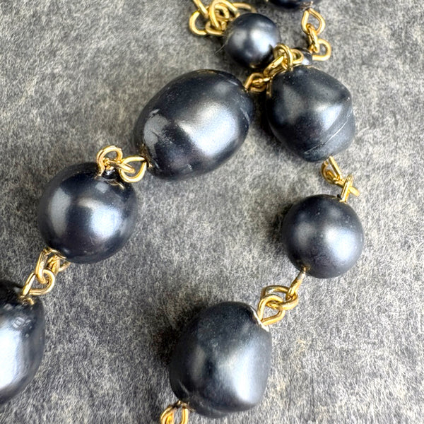 Camrose & Kross Jacqueline Kennedy black faux baroque pearl double strand necklace - NextStage Vintage