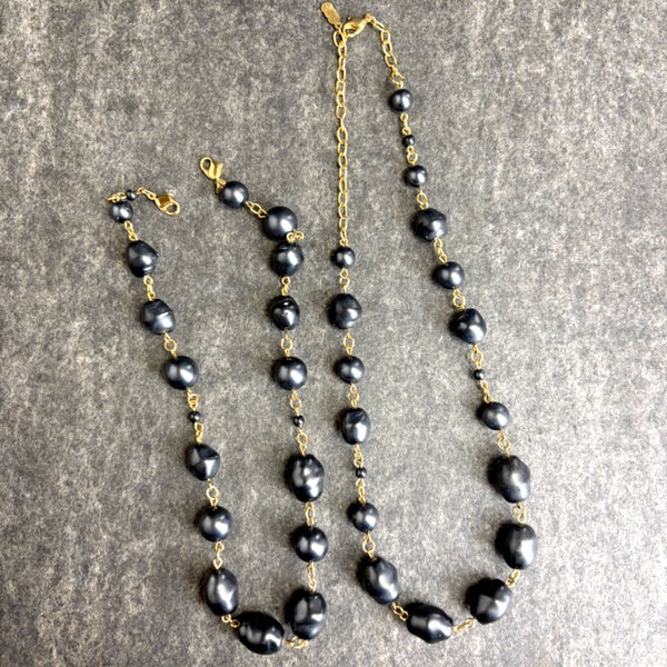 Camrose & Kross Jacqueline Kennedy black faux baroque pearl double strand necklace - NextStage Vintage