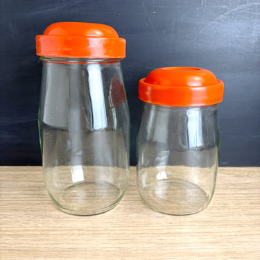 2 Carlton Glass canister jars with twist lids - 1.5L and 1L - 1980s vintage - NextStage Vintage