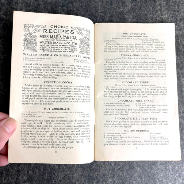 Walter Baker and Co. Choice Recipes - 1914 cocoa and chocolate recipes - NextStage Vintage