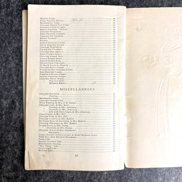 Walter Baker and Co. Choice Recipes - 1914 cocoa and chocolate recipes - NextStage Vintage