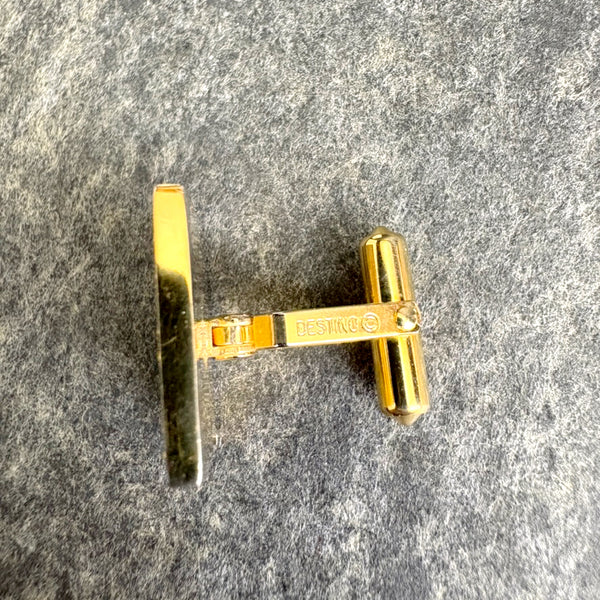 1980s Christian Dior Gold Tone Square Cufflinks All-Over Logo Pattern - Original Box
