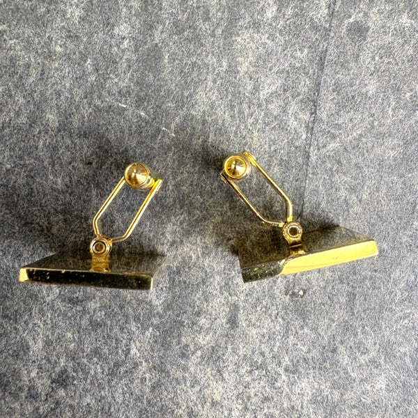 1980s Christian Dior Gold Tone Square Cufflinks All-Over Logo Pattern - Original Box