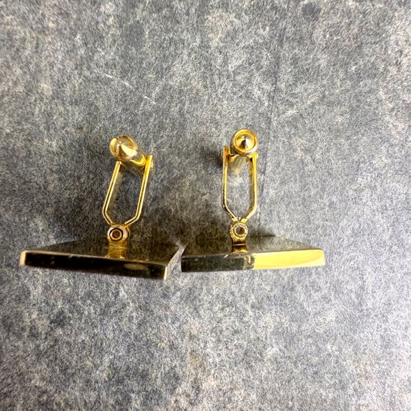 1980s Christian Dior Gold Tone Square Cufflinks All-Over Logo Pattern - Original Box
