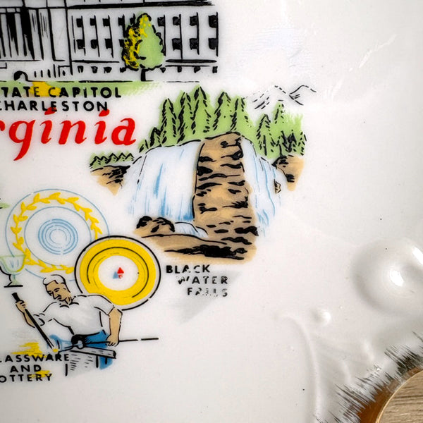1960s vintage West Virginia souvenir plate –  8" decorative collectible