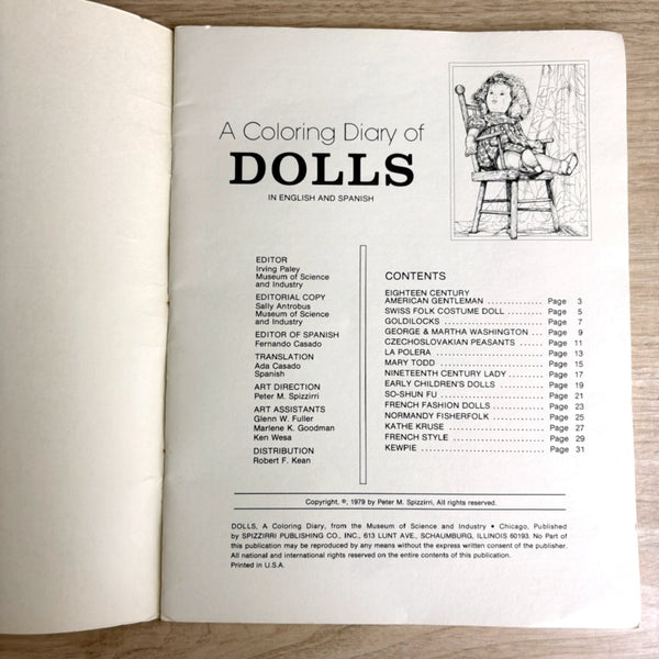 A Coloring Diary of Dolls - Chicago Museum of Science and Industry - 1979 in English and Spanish - NextStage Vintage