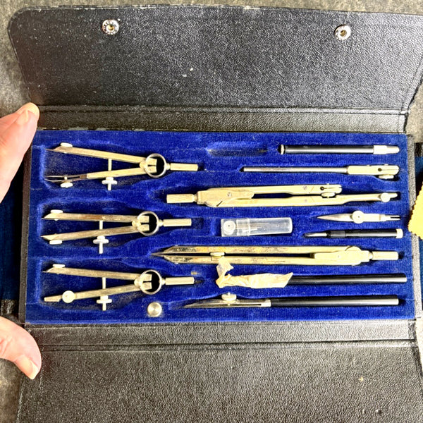 Vintage German drafting tools set - Compass Precision Instruments with Leather Case - NextStage Vintage