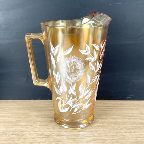 Jeanette Cosmos pitcher - marigold carnival glass - 1950s vintage