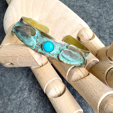Elaine Coyne verdigris dragonfly and turquoise cuff bracelet - NextStage Vintage