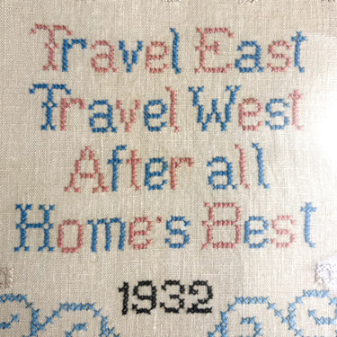 "Home's Best" cross stitch - vintage framed needlework - 1930s vintage - NextStage Vintage